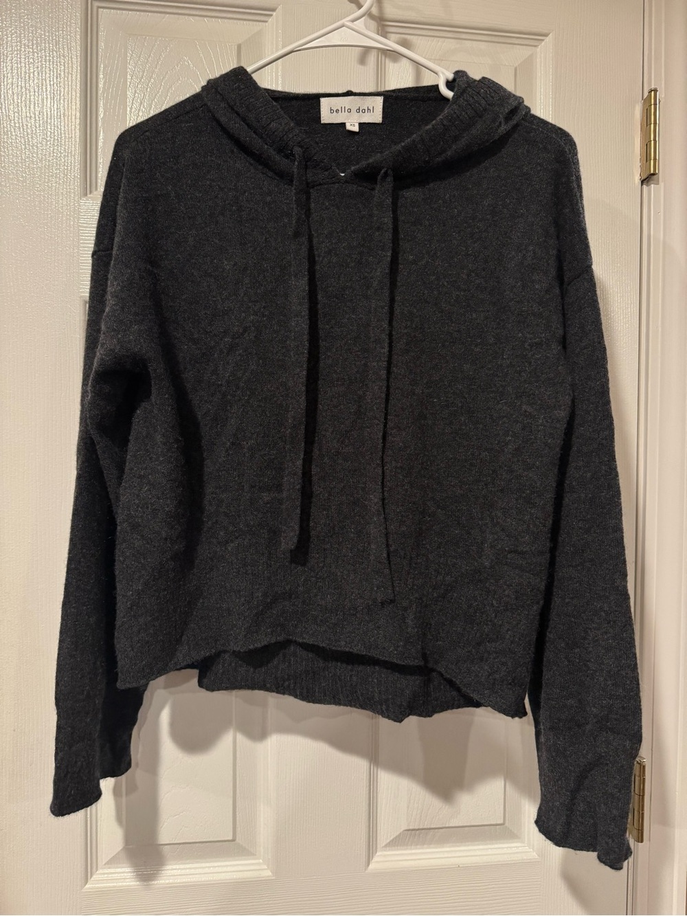 Bella Dahl 100% cashmere Dark Charcoal Hooded Knit Pullover xs oversized